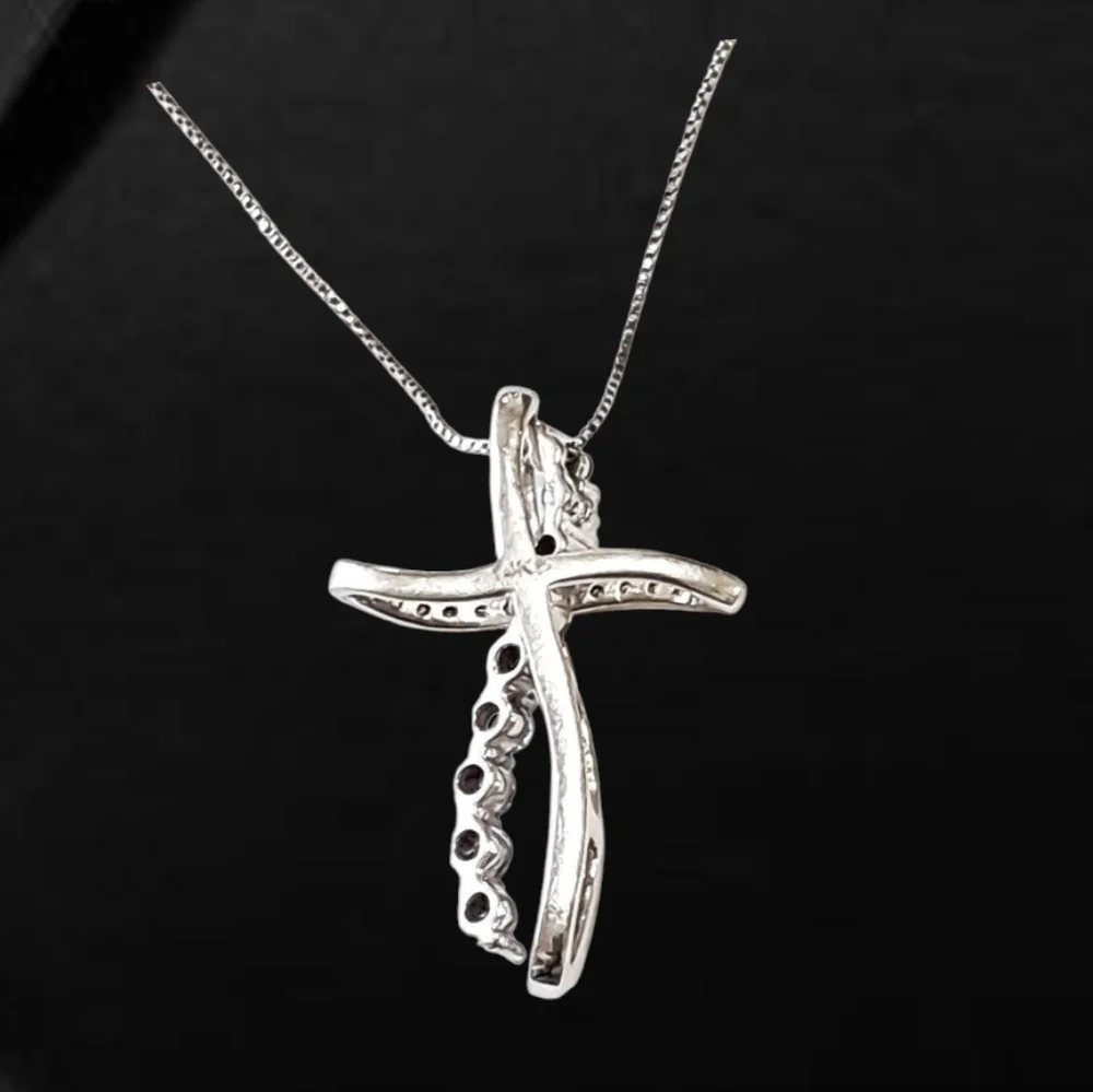 14K White Gold Convertible Cross Pendant with Natural Diamonds & Stud Earring